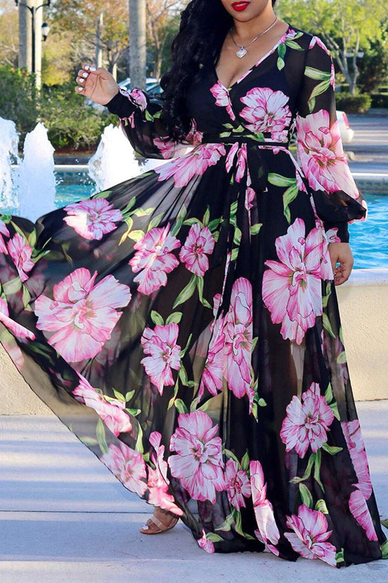 [Pre-Sale] Plus Size Casual Long Sleeve Abstract Printed Floor Length Maxi Dresses - Fashionaviv-Maxi Dresses-[product_label]