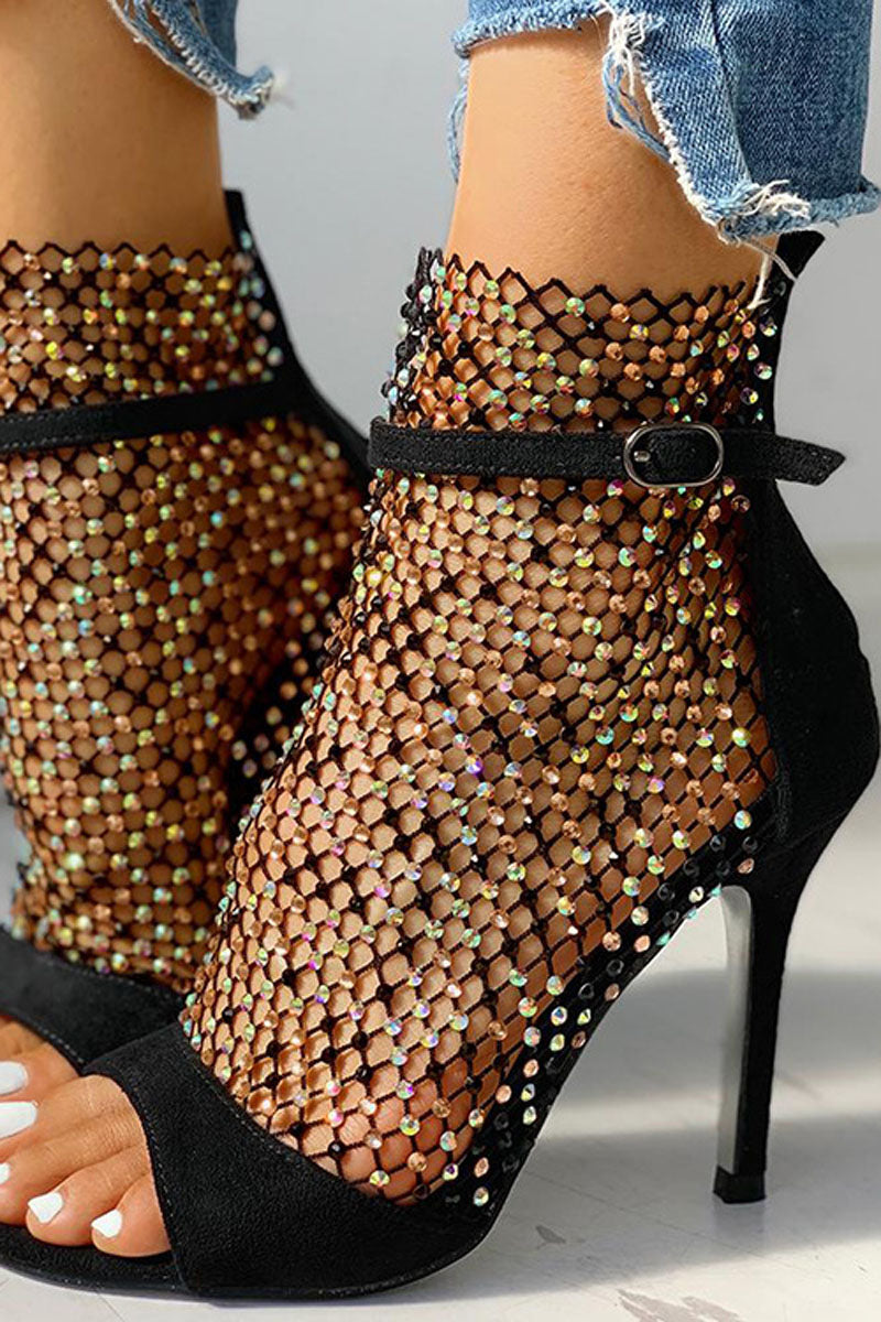 Fish Mouth Mesh Rhinestone Sequin High Heel Sandals Shoes - Fashionaviv-Shoes-[product_label]